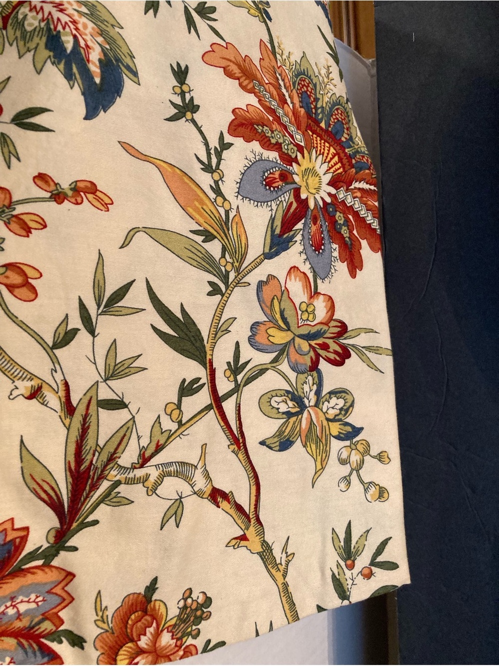 Floral Printed Tie-Back CurtainPanel in Cream, Blue & Rust - Picture 3 of 3